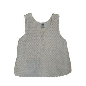 VTG 90s Sleeveless Shirt Womens Medium Cream Preowned Ribbed Knit Cotton